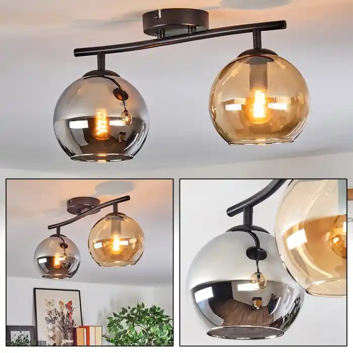 Koyoto Plafondlamp, Kogellampje Amber, Rookkleurig, 2-lichts Beperkte Voorraad