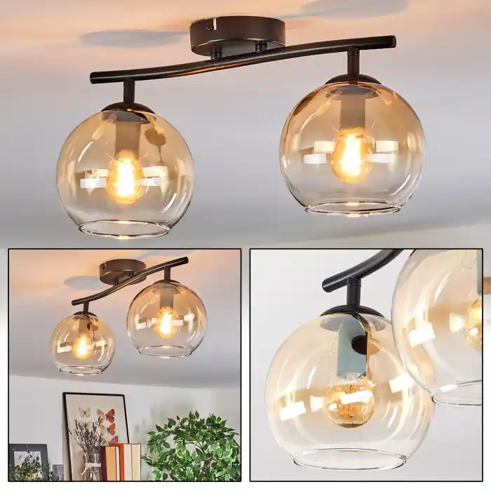 Koyoto Plafondlamp, Kogellampje Amber, Duidelijk, 2-lichts Speciale Aanbieding