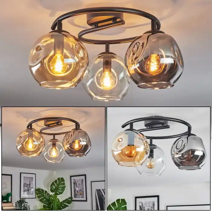 Ripoll Plafondlamp, Kogellampje Amber, Duidelijk, Rookkleurig, 3-lichts Merkproduct