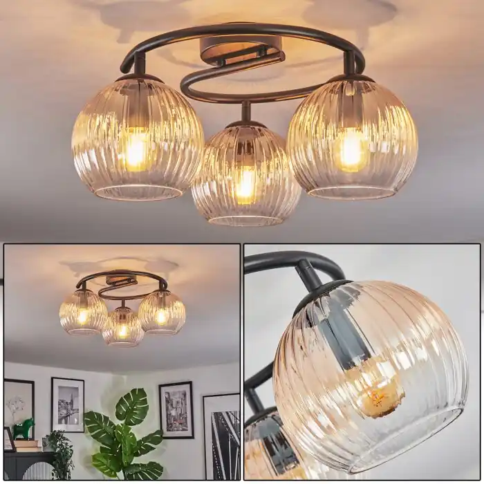 Koyoto Plafondlamp, Kogellampje 37 cm Amber, Duidelijk, 3-lichts Lage Kosten