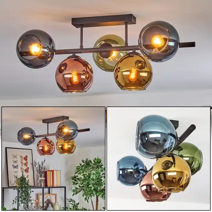 Koyoto Plafondlamp, Kogellampje Blauw, Goud, Groen, Koperkleurig, 5-lichts Nieuw