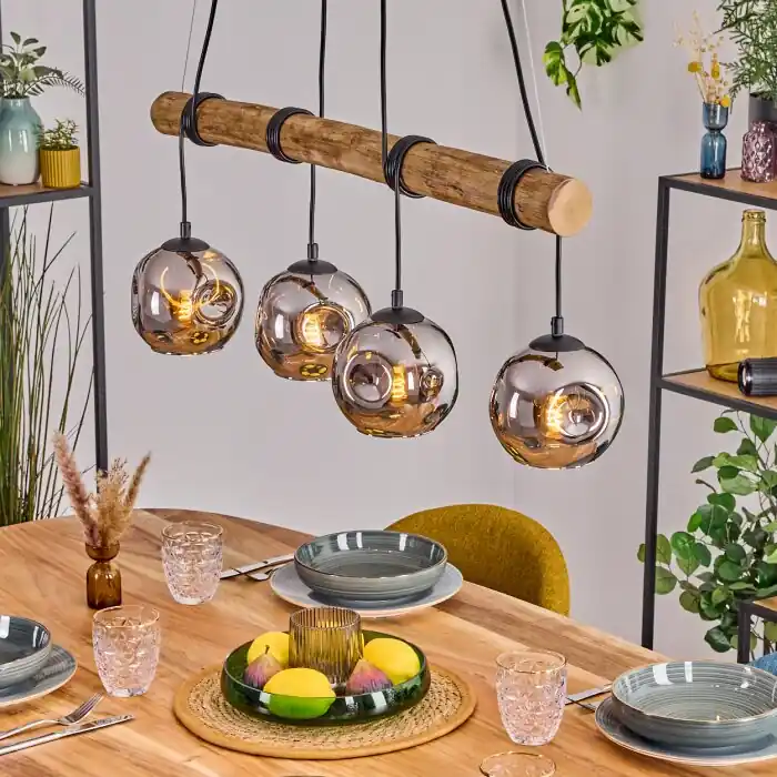 Ripoll Hanglamp, Kogellampje, Hanglamp Natuurlijke kleuren, Zwart, 4-lichts Gratis Retour