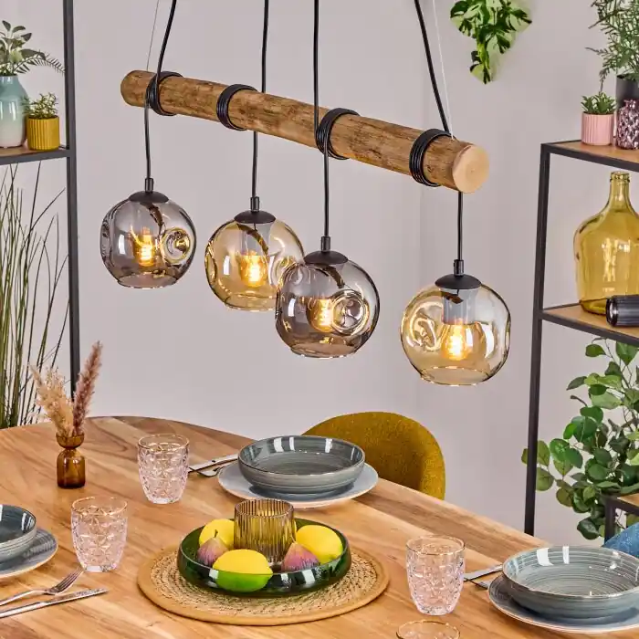 Favoriet Ripoll Hanglamp, Kogellampje, Hanglamp Natuurlijke kleuren, Zwart, 4-lichts
