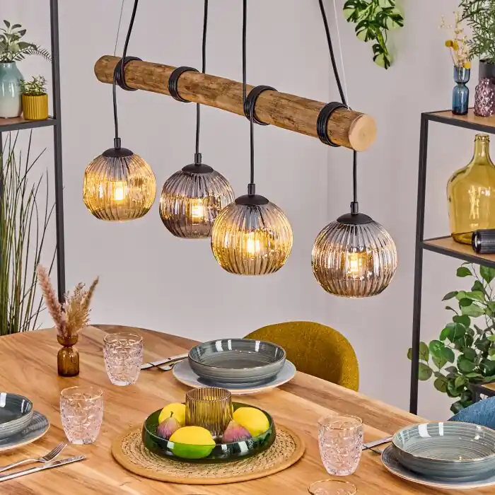 Ripoll Hanglamp, Kogellampje, Hanglamp Natuurlijke kleuren, Zwart, 4-lichts Laatste Kans