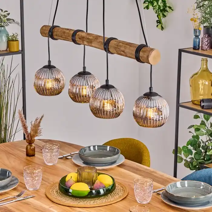 Seizoensaanbieding Ripoll Hanglamp, Kogellampje, Hanglamp Natuurlijke kleuren, Zwart, 4-lichts