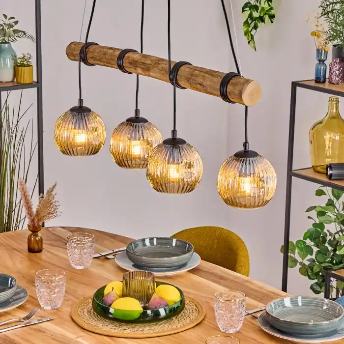 Hete Deal Ripoll Hanglamp, Kogellampje, Hanglamp Natuurlijke kleuren, Zwart, 4-lichts