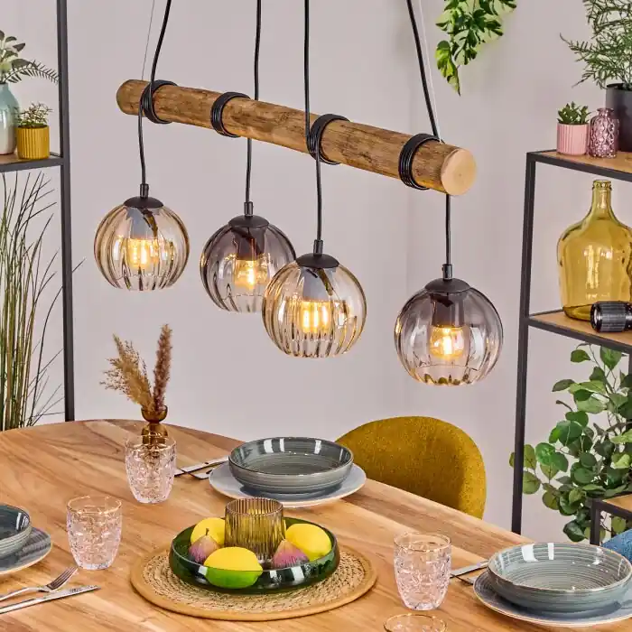 Koyoto Hanglamp, Kogellampje, Hanglamp Natuurlijke kleuren, Zwart, 4-lichts Gecertificeerd