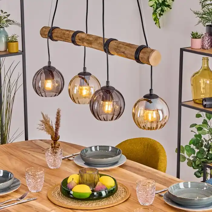 Koyoto Hanglamp, Kogellampje, Hanglamp Natuurlijke kleuren, Zwart, 4-lichts Voordeelprijs