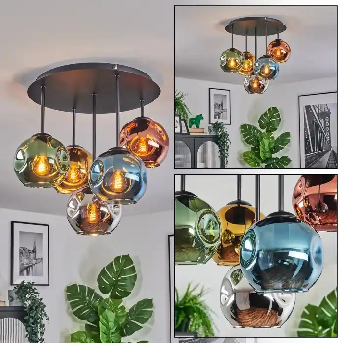 Ripoll Plafondlamp, Kogellampje Blauw, Chroom, Goud, Groen, Koperkleurig, Rookkleurig, 5-lichts Seizoensaanbieding