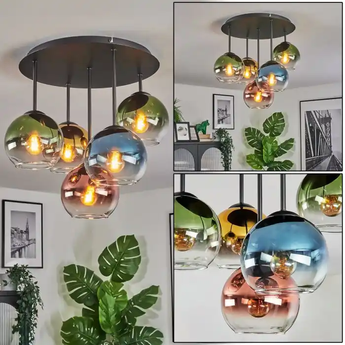 Koyoto Plafondlamp, Kogellampje Blauw, Goud, Groen, Duidelijk, Koperkleurig, 5-lichts Koop Online