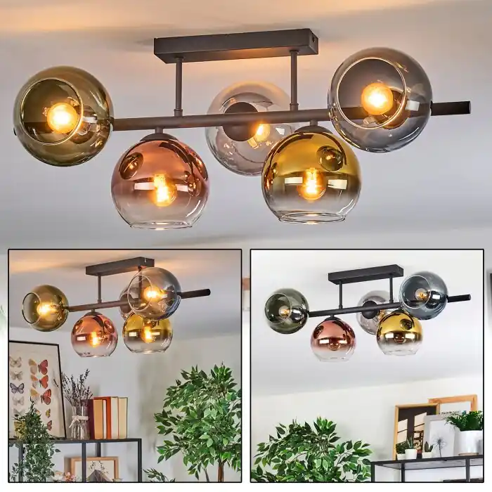 Koyoto Plafondlamp, Kogellampje Blauw, Chroom, Goud, Groen, Duidelijk, Koperkleurig, Rookkleurig, 5-lichts Actieprijs