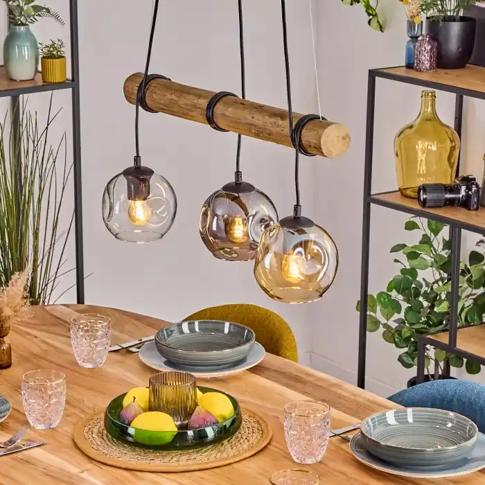 Ripoll Hanglamp, Kogellampje, Hanglamp Natuurlijke kleuren, Zwart, 3-lichts Actieprijs