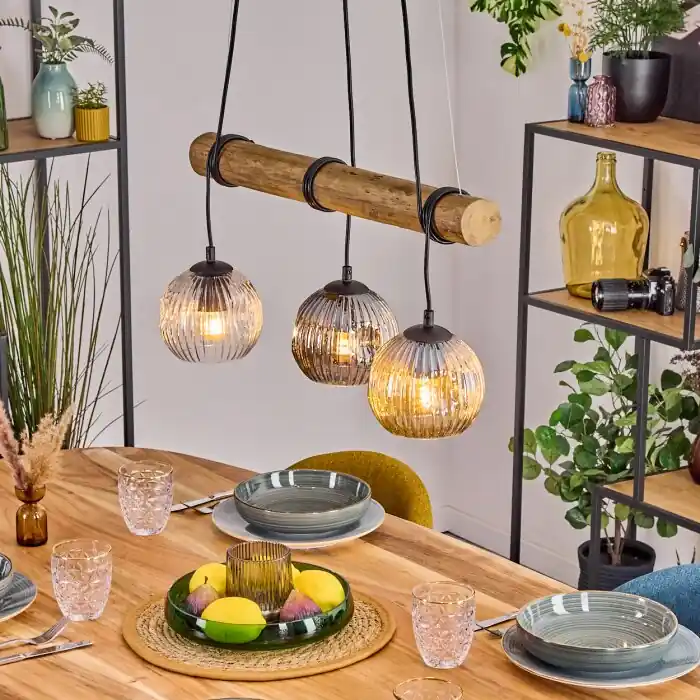 Ripoll Hanglamp, Kogellampje, Hanglamp Natuurlijke kleuren, Zwart, 3-lichts Nieuw