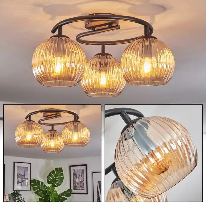 Koyoto Plafondlamp, Kogellampje 37 cm Amber, 3-lichts Dagaanbieding