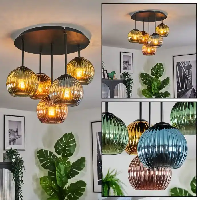 Koyoto Plafondlamp, Kogellampje Blauw, Goud, Groen, Koperkleurig, 5-lichts Tijdelijk Beschikbaar