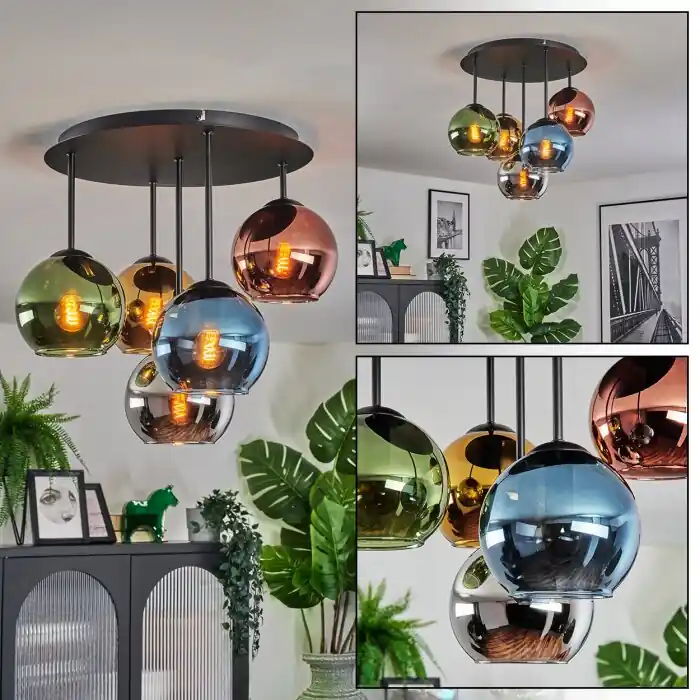 Koyoto Plafondlamp, Kogellampje 45 cm Blauw, Chroom, Goud, Groen, Koperkleurig, Rookkleurig, 5-lichts Alleen Vandaag