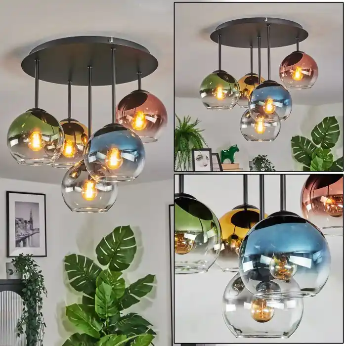 Koyoto Plafondlamp, Kogellampje Blauw, Goud, Groen, Duidelijk, Koperkleurig, Rookkleurig, 5-lichts Bestel Nu