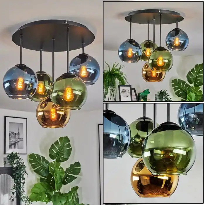 Koyoto Plafondlamp, Kogellampje 45 cm Blauw, Goud, Groen, 5-lichts Alleen Vandaag