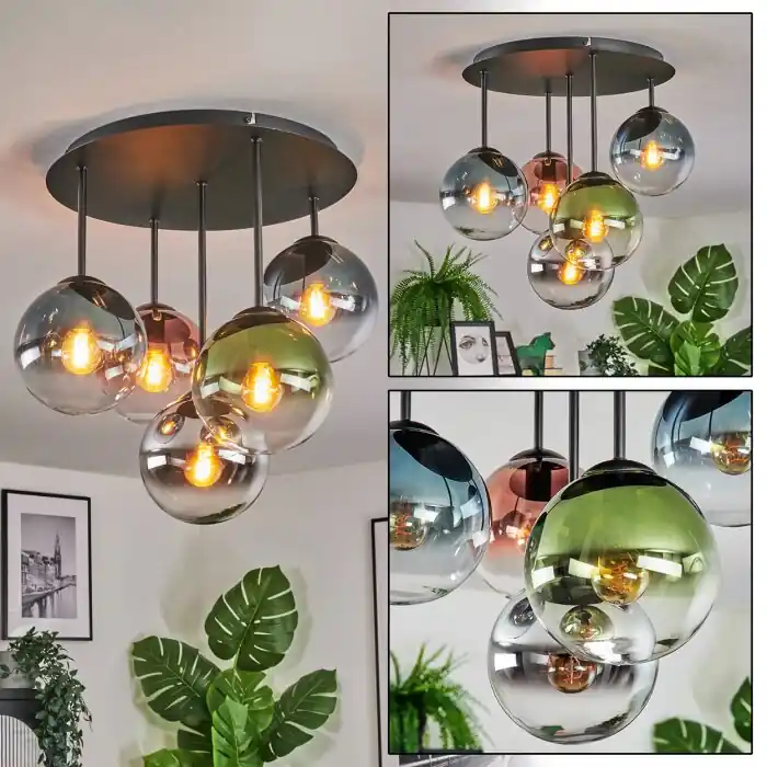 Gastor Plafondlamp, Kogellampje 37 cm Blauw, Chroom, Groen, Duidelijk, Koperkleurig, Rookkleurig, 5-lichts Meest Verkocht