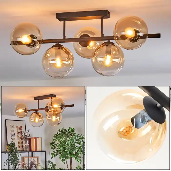 Nu Kopen Gastor Plafondlamp, Kogellampje Amber, Duidelijk, 5-lichts