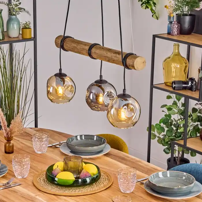 Ripoll Hanglamp, Kogellampje, Hanglamp Natuurlijke kleuren, Zwart, 3-lichts Aanbieding