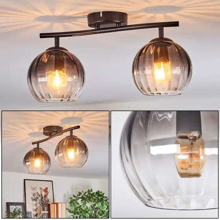 Koyoto Plafondlamp, Kogellampje Duidelijk, Rookkleurig, 2-lichts Merkproduct