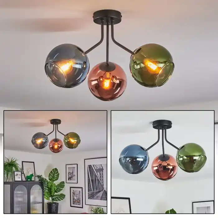 Alleen Vandaag Koyoto Plafondlamp, Kogellampje 42 cm Blauw, Groen, Koperkleurig, 3-lichts