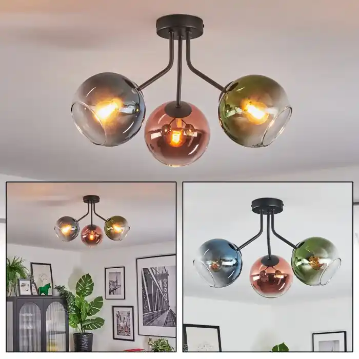 Fabrieksprijs Koyoto Plafondlamp, Kogellampje 42 cm Blauw, Groen, Duidelijk, Koperkleurig, 3-lichts