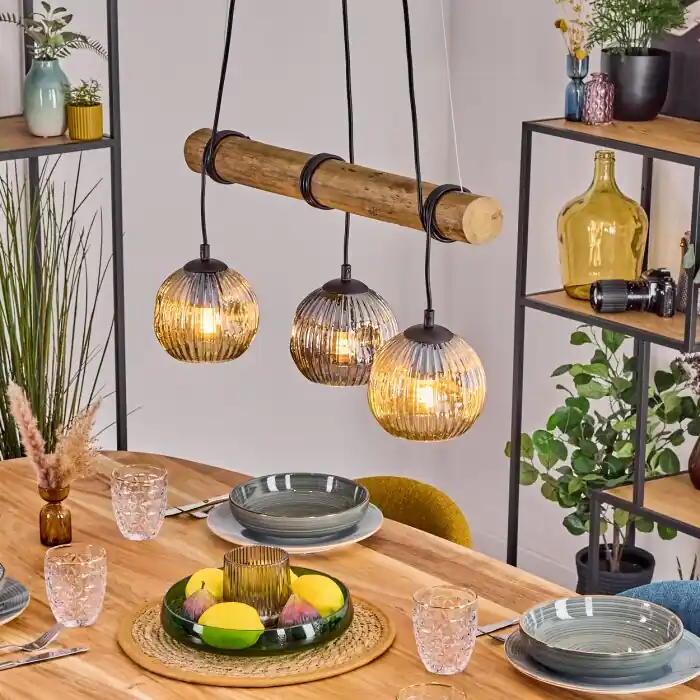 Ripoll Hanglamp, Kogellampje, Hanglamp Natuurlijke kleuren, Zwart, 3-lichts Beperkt Aanbod
