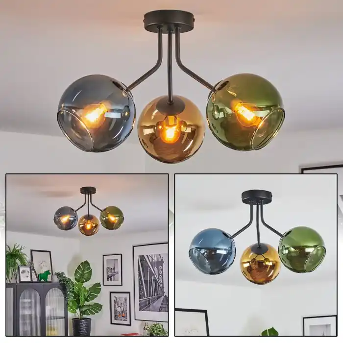 Actieprijs Koyoto Plafondlamp, Kogellampje Blauw, Goud, Groen, 3-lichts