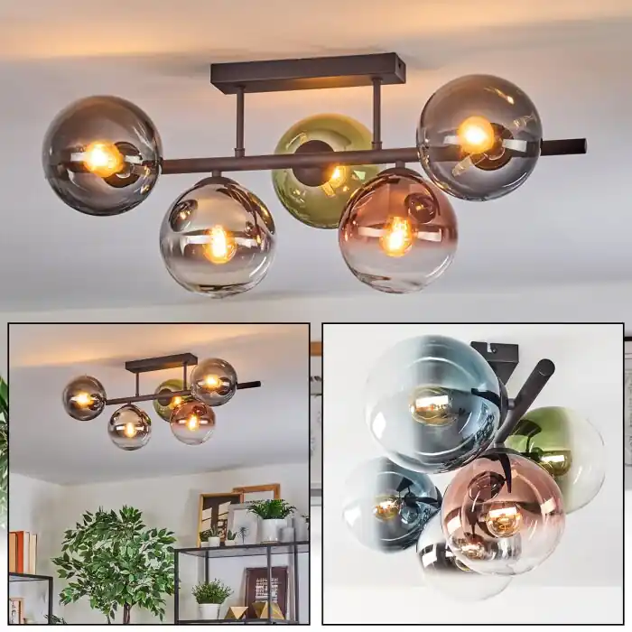 Gastor Plafondlamp, Kogellampje Blauw, Chroom, Groen, Duidelijk, Koperkleurig, Rookkleurig, 5-lichts Laatste Kans
