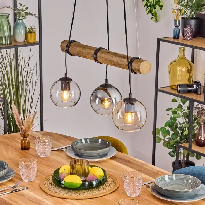 Koyoto Hanglamp, Kogellampje, Hanglamp Natuurlijke kleuren, Zwart, 3-lichts Gereduceerde Prijs