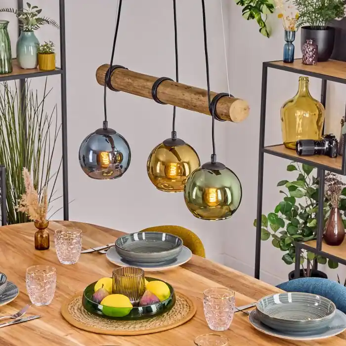 Koyoto Hanglamp, Kogellampje, Hanglamp Natuurlijke kleuren, Zwart, 3-lichts Exclusieve Aanbieding
