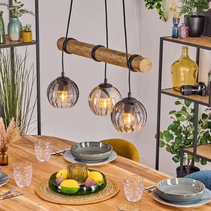 Favoriet Koyoto Hanglamp, Kogellampje, Hanglamp Natuurlijke kleuren, Zwart, 3-lichts