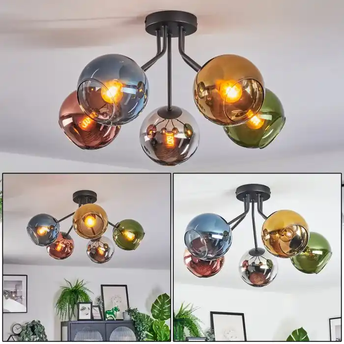Koyoto Plafondlamp, Kogellampje 52 cm Blauw, Chroom, Goud, Groen, Koperkleurig, Rookkleurig, 5-lichts Lage Kosten