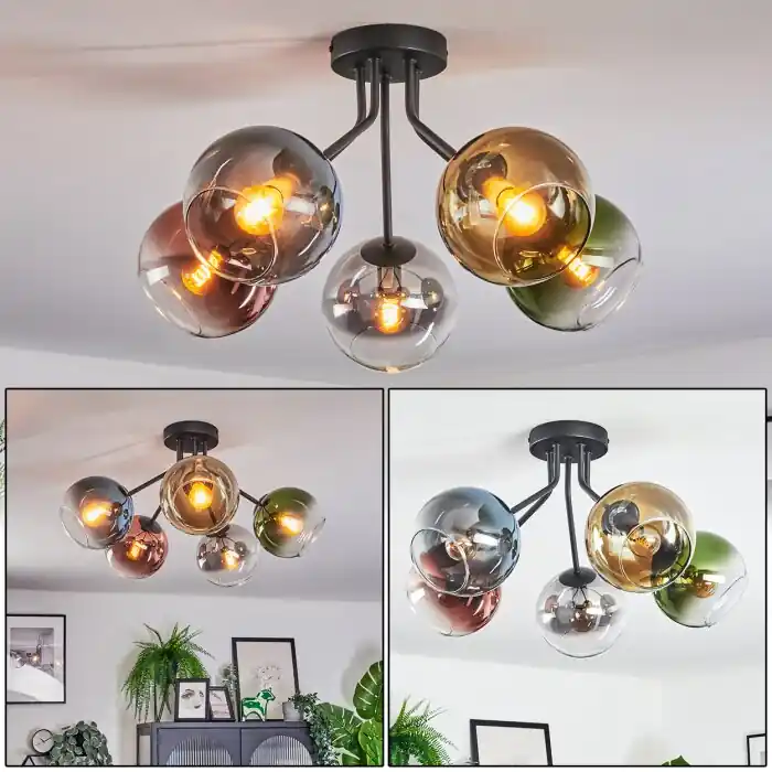 Laatste Versie Koyoto Plafondlamp, Kogellampje 52 cm Blauw, Chroom, Goud, Groen, Duidelijk, Koperkleurig, Rookkleurig, 5-lichts