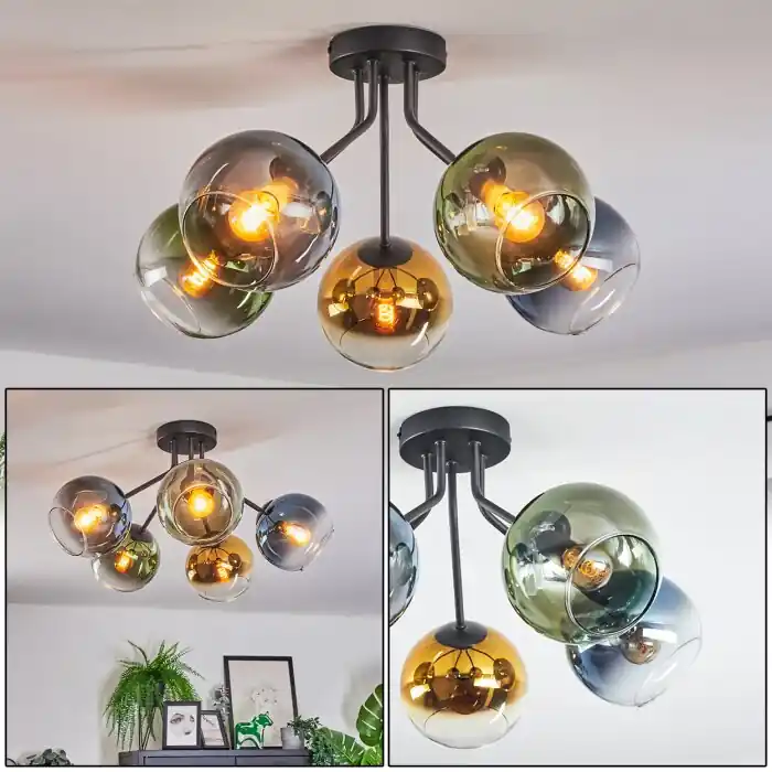Koyoto Plafondlamp, Kogellampje 52 cm Blauw, Goud, Groen, Duidelijk, 5-lichts Laatste Kans