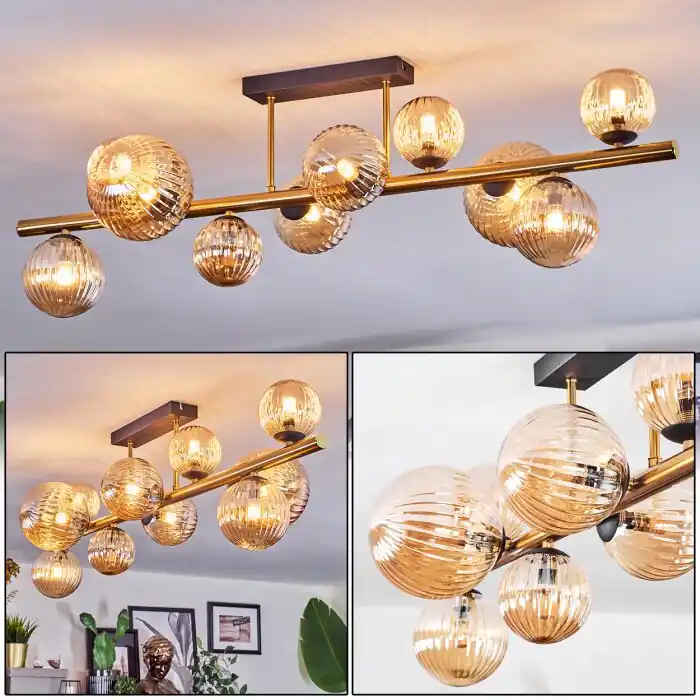 Chehalis Plafondlamp, Kogellampje Goud, Zwart, 10-lichts Express Levering