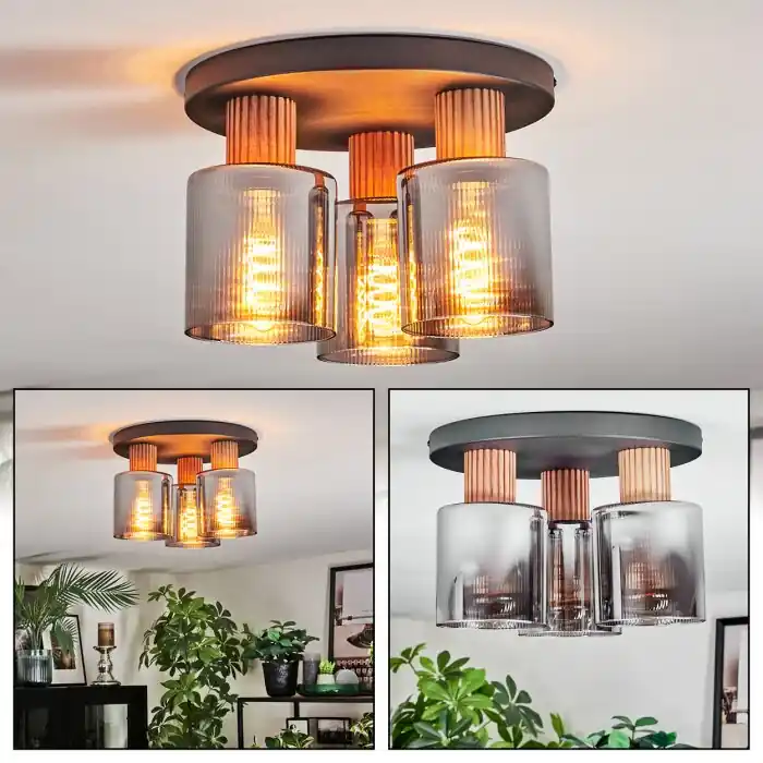 Koop Online Mador Plafondlamp Natuurlijke kleuren, Zwart, 3-lichts
