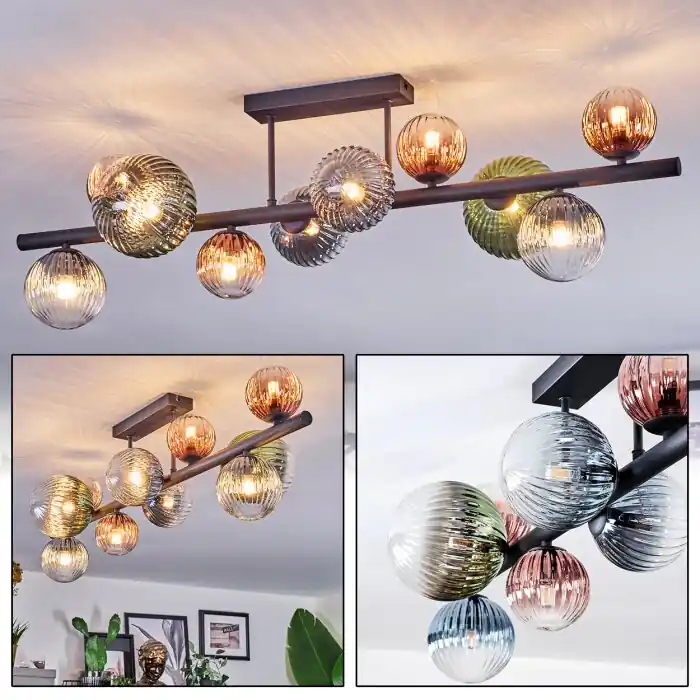 Chehalis Plafondlamp, Kogellampje Blauw, Groen, Duidelijk, Koperkleurig, 10-lichts Aanbieding