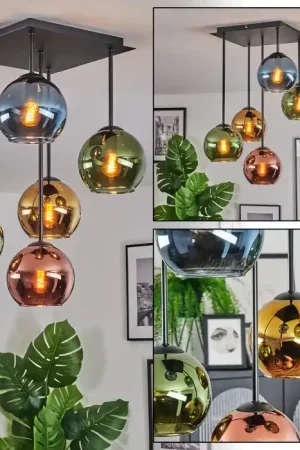 Weekendaanbieding Koyoto Plafondlamp, Kogellampje Blauw, Goud, Groen, Koperkleurig, 5-lichts