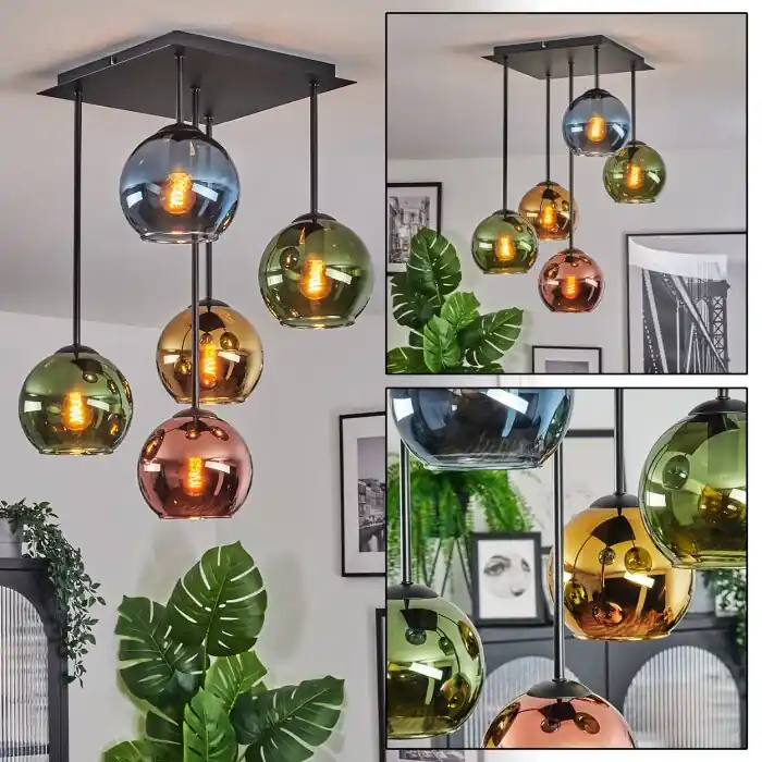 Weekendaanbieding Koyoto Plafondlamp, Kogellampje Blauw, Goud, Groen, Koperkleurig, 5-lichts
