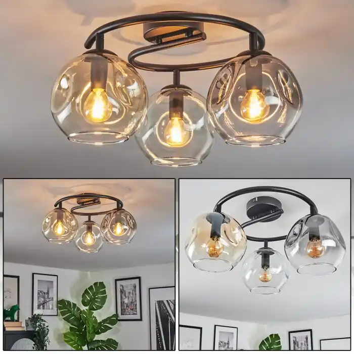 Ripoll Plafondlamp, Kogellampje Amber, Duidelijk, Rookkleurig, 3-lichts Bestel Nu