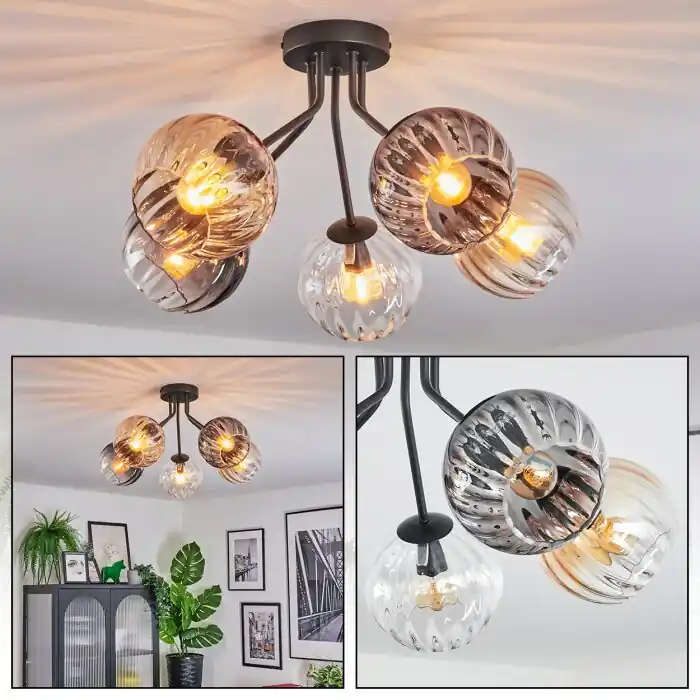 Op = Op Koyoto Plafondlamp, Kogellampje 52 cm Amber, Duidelijk, Rookkleurig, 5-lichts