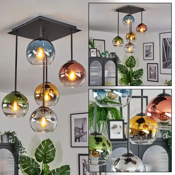 Koyoto Plafondlamp, Kogellampje Blauw, Goud, Groen, Duidelijk, Koperkleurig, Rookkleurig, 5-lichts Direct Beschikbaar