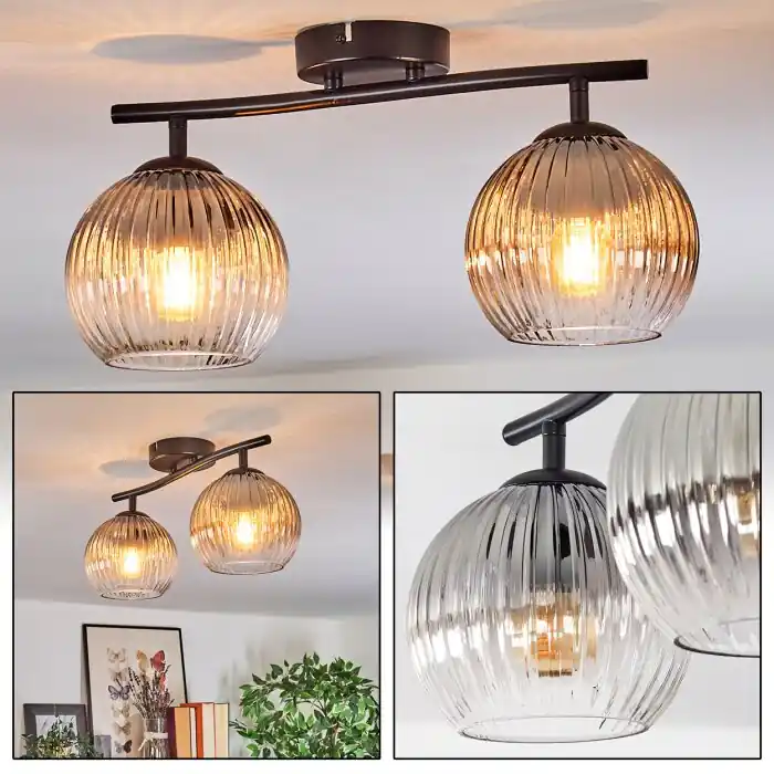Koyoto Plafondlamp, Kogellampje Duidelijk, Rookkleurig, 2-lichts Koopje