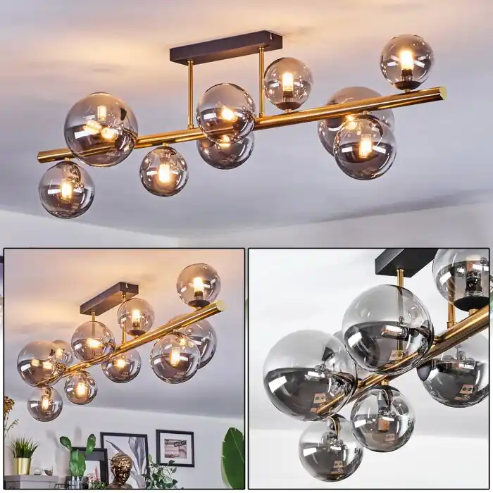 Koop Online Chehalis Plafondlamp, Kogellampje Goud, Zwart, 10-lichts
