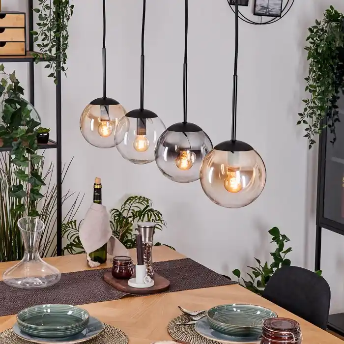 Gastor Hanglamp, Kogellampje, Hanglamp Amber, Duidelijk, Rookkleurig, 4-lichts Gratis Retour