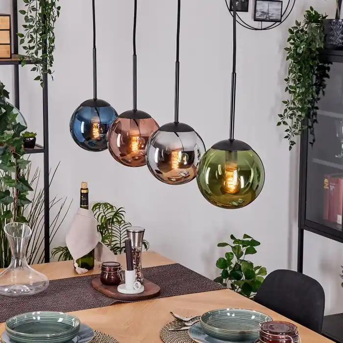 Rechtstreeks Van De Fabrikant Gastor Hanglamp, Kogellampje, Hanglamp Blauw, Chroom, Groen, Koperkleurig, Rookkleurig, 4-lichts