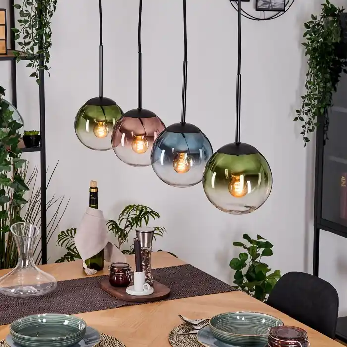 Gastor Hanglamp, Kogellampje, Hanglamp Blauw, Groen, Duidelijk, Koperkleurig, 4-lichts Gereduceerde Prijs